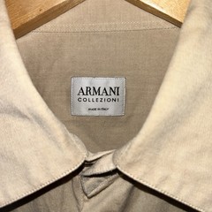 Giorgio Armani Collezioni Italy Cotton Twill Pocket Beige Tan Button Shirt 15.5