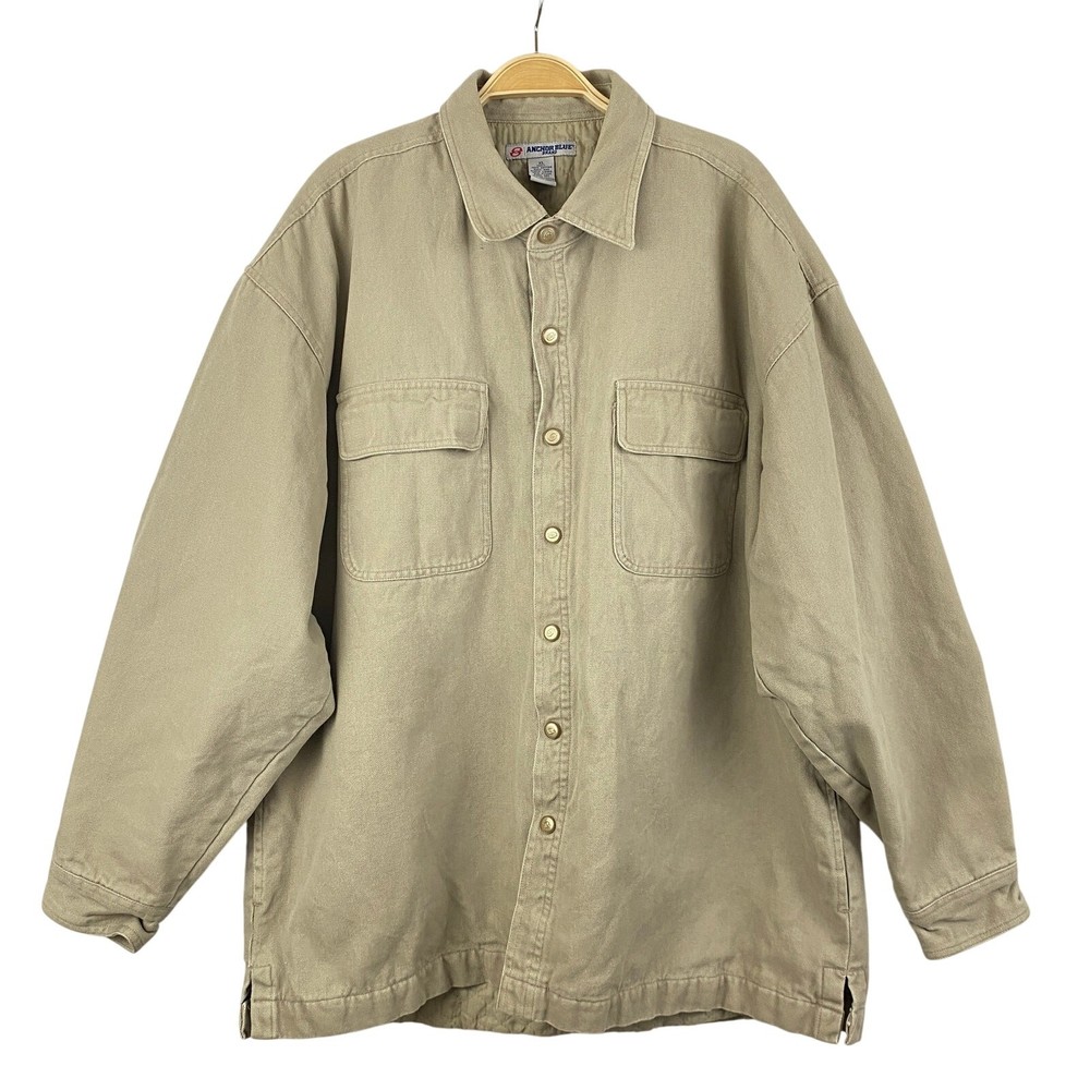 Anchor Blue Utility Canvas Shacket Work Shirt Jacket Men XL Stone Thick Cotton