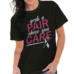 Grab A Pair Show You Care Pink Breast Cancer Womens Graphic Crewneck T Shirt Tee