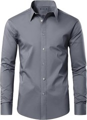JAMES TAILOR MENS LONG SLEEVE SOLID SLIM FIT DRESS SHIRT – SIZE: MEN XL – GRAY