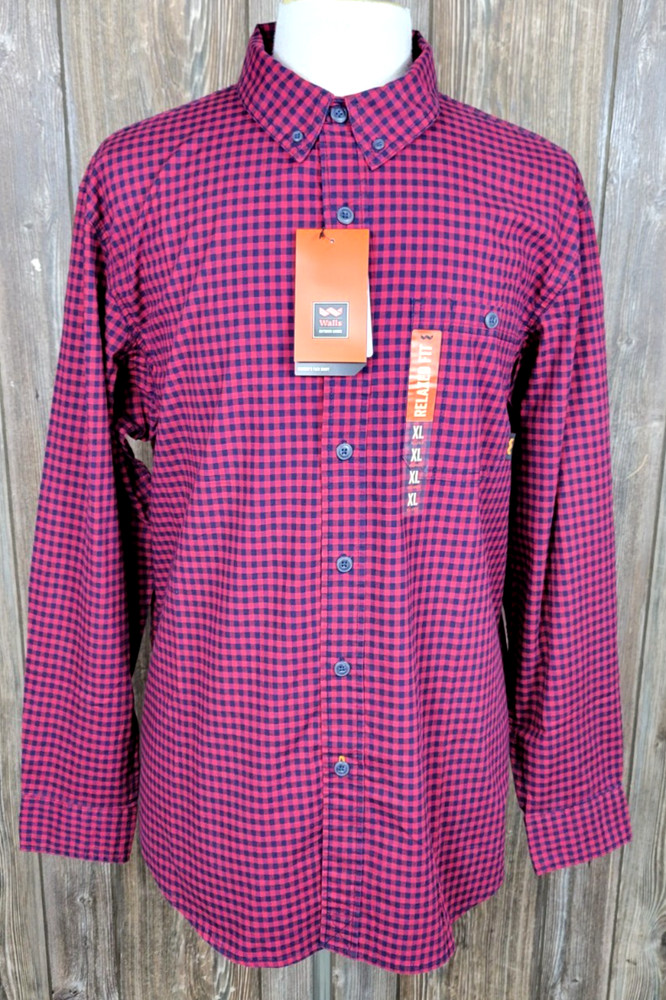 Walls Workers Flex Shirt Button Down Stretch Relaxed Fit Red Navy Mens XL/XXL?