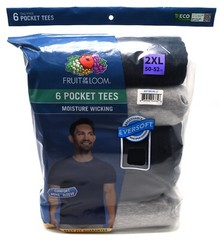 6 Fruit Of The Loom 2XL 50-52 Black Gray Pocket T-Shirts 2EG 127-132 CM