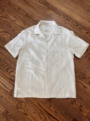 Mens M Cotton Poly Collared Button Down Cream Colored Woven Shirt Denim & Flower