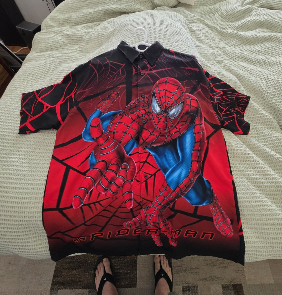 Marvel Spider-Man Button Front Collared Short Sleeve Shirt Men’s 2XL Comics