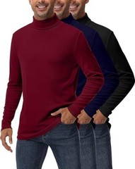 [3 PK.] RIYIPER Men Turtleneck Pullover Long Sleeve XXL Warm Casual T-Shirt