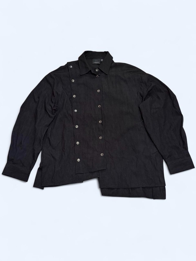 Fried Rice Asymmetrical Split Button Up Shirt In Black, Size Large