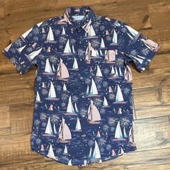 IZOD Men’s Nautical Sailboat Button-Up Shirt Short Sleeve Blue