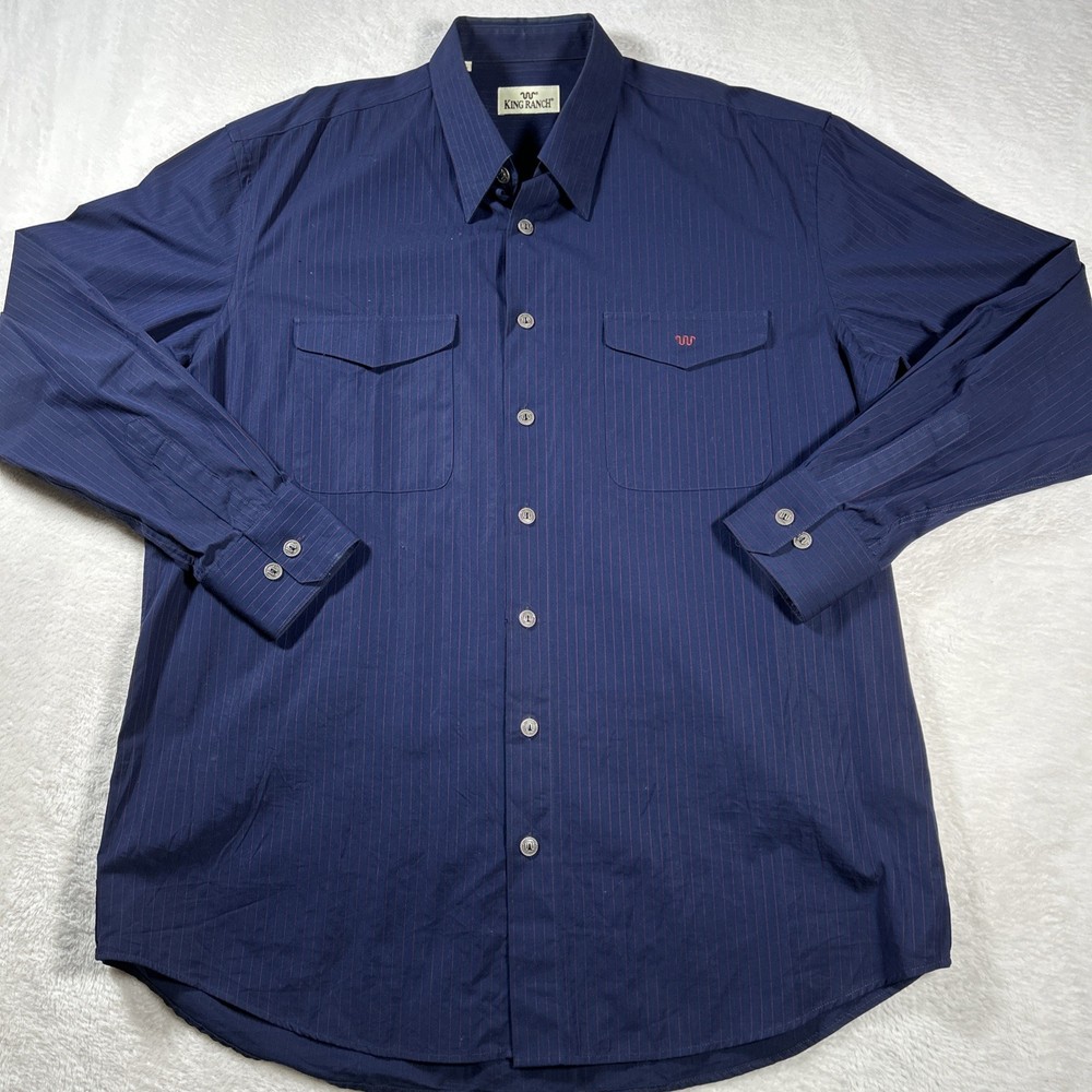 King Ranch Blue Striped Collared Long Sleeve Button Up Western Cowboy Shirt XL