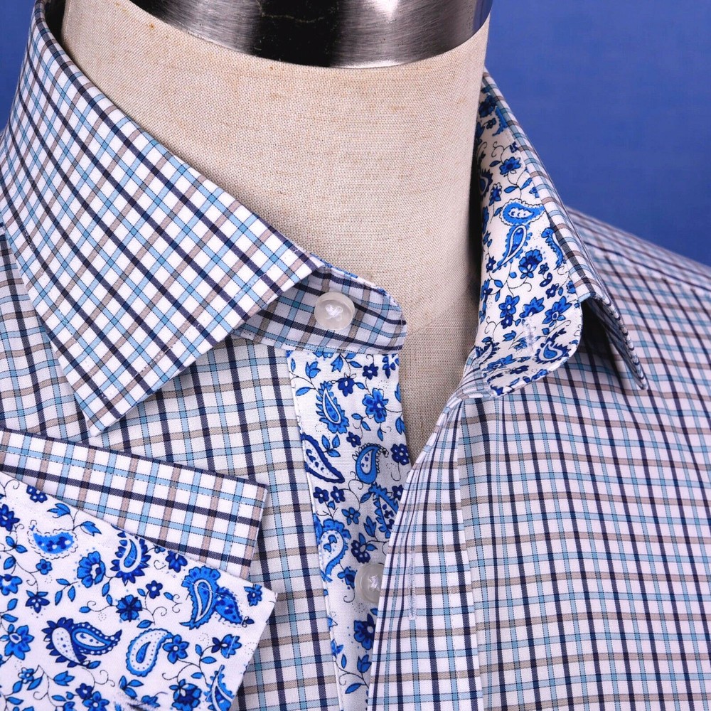 Multi-Colored Green Plaids & Checks Dress Shirt Business Formal Paisley Floral