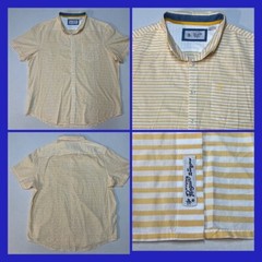 Penguin Button Front Shirt S/S Collared Yellow/White Stripes Sz XL Chest 48” EUC