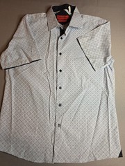 American Breed Men’s Short Sleeve Button Down Stretch Shirt Navy Pattern YouthXL
