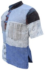 Mens Kathmandu Printed Patchwork Grandad Short Sleeve Festival Kurta Shirt Top