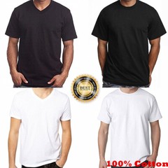 For Men 100% Cotton Thick Basic Tee Casual T-Shirt Crew V-Neck White Black S-4XL