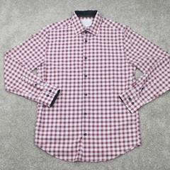 Construct Flip Cuff Shirt Men Medium 15-15 1/2, 33/34 Red Slim Fit 4 Way Stretch