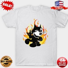 Felix the Cat Flashes Rock & Roll Devil Signal Distressed T-Shirt S-5XL