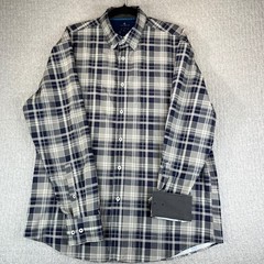 Construct Slim Fit Plaid Button Down Dress Shirt Men L Long Sleeve flip cuff