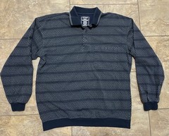 Safe Harbor Men’s Medium Blue Knit Polo Pullover Long Sleeve Retro Geometric