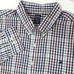 Brooks Brothers Mens 3XL Non-Iron Supima Cotton Gingham Shirt Navy Burgundy