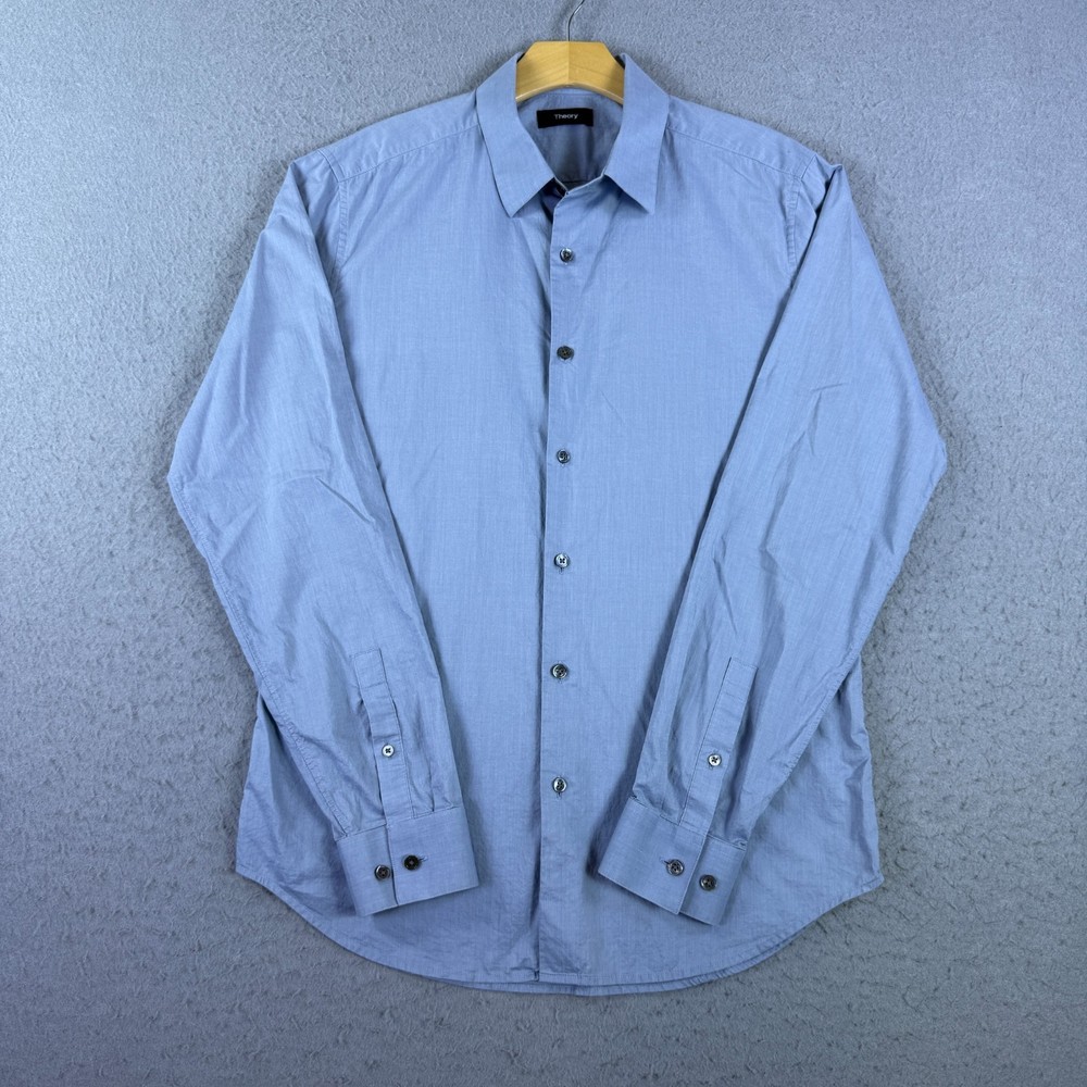 Theory Men’s Sylvain Air Precise Button Up Shirt Blue Size S Stretch Office