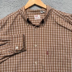 Levis Men’s Button Down Shirt Large Brown Plaid Grunge Workwear Cowboy Outdoor