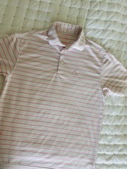 Rhoback Golf Short Sleeve Pink White Stripe Polo Shirt Size Small USA
