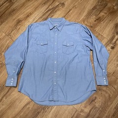 Big Smith Chambray Blue Work Shirt Pearl Snap Long Sleeve Western Mens Measured