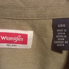Wrangler Men’s Solid Green Cotton Twill Long Sleeve Button-Up Point Collar L