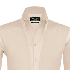 Men’s High Open Button-Down Collar Fawn 100% Cotton Shirt English Preppy Style