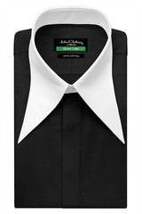Men’s Disco Extra Long Point Spread Collar Black Hidden Buttons Gala Event Shirt