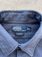 Vintage Polo Ralph Lauren HBT Herringbone Twill Button up Shirt Blue XL 27×30.5