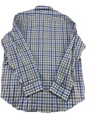 BUGATCHI Men’s Button-Down Shirt Light Blue Checkered Classic Fit Long Sleeve