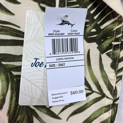 Joe Marlin Tropical Palm Leaf Button-Up Shirt Men’s Size 2XLT Ivory Coast NWT