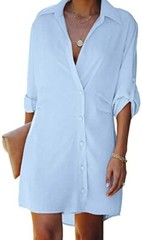 DEER LADY WOMENS BUTTON DOWN LONG SLEEVE CHIFFON SHIRT DRESS MEDIUM LIGHT BLUE