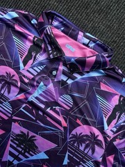Lofty Llama Miami Slice Performance Polo Shirt Men’s XL Retro Vaporwave Golf