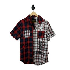 KLEEP Men’s Flannel/Twill Split Graphic Button Down Shirt Size M