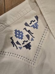 Ryan Michael Western White Blue Embroidered Pearl Snap Button-Up Shirt Pockets L