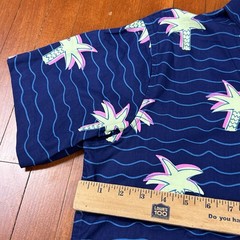 Reverse Threads Men Size L Palm Tree Shirt Short Sleeve Button 80s 70s Navy Blue