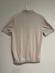 Reiss Polo Shirt Men LARGE Beige French Terry Zip Neck Short Sleeve Cotton Lux