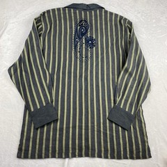 PRESTIGE Royal Size XL Mens Shirt Navy Stripes 100% Linen Sequin Embroidery NWT!