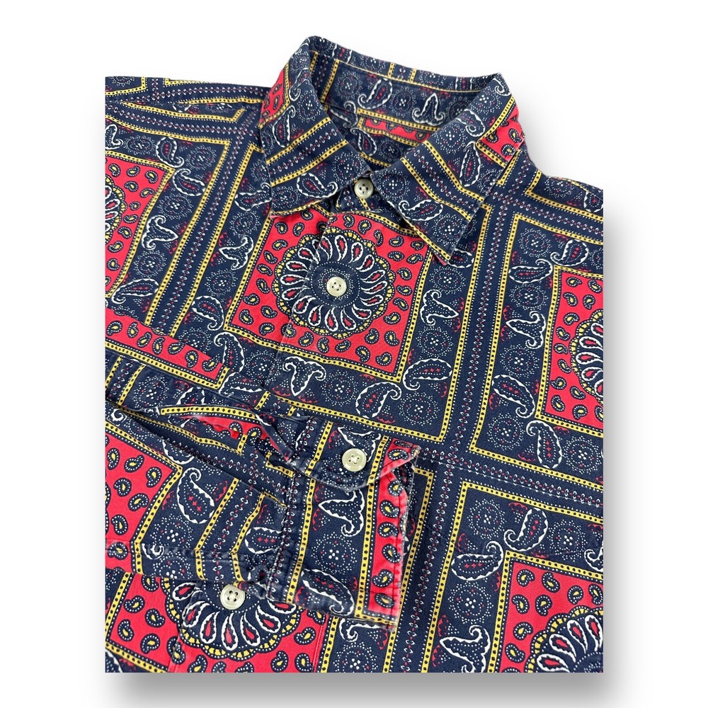 Vintage Paisley Patchwork Printed Cotton Print Shirt Large Bandana Dot Quilt