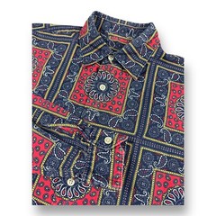 Vintage Paisley Patchwork Printed Cotton Print Shirt Large Bandana Dot Quilt