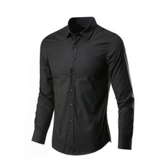 Men Formal Plain Office Button Down T-Shirts Long Sleeve Business Casual Tops