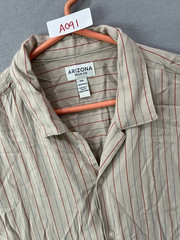 Arizona Jean Co Men’s XXL Beige Red Striped Rayon Button-Up Shirt