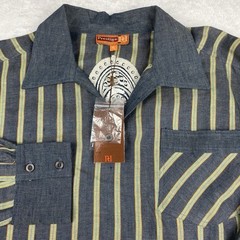 PRESTIGE Royal Size XL Mens Shirt Navy Stripes 100% Linen Sequin Embroidery NWT!
