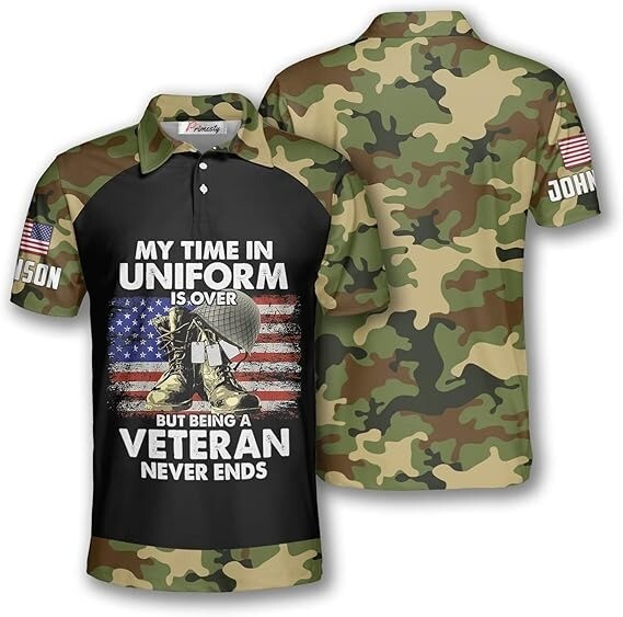 Army Veteran Polo Shirt Patriotic Polo for Men, Military Soldier AOP Polo Shirt