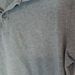 Calvin Klein Men’s Gray Stretch Solid Logo Short Sleeve Collared Polo L