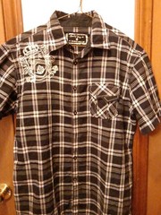 Cats Eye Casual Plaid Button Up Large(16 1/2) Short Sleeve Shirt
