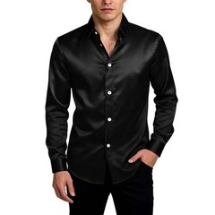 Men’s Satin Dress Shirt Formal Long Sleeve Button Up Classic Fit Dress Shirt