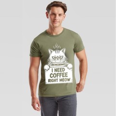 Grumpy Cat I Need Coffee Right Meow Funny Cats Humor Mens T-Shirt Coffee Lover