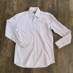 Canali Dress Shirt Men 16.5 42 Purple White Bengal Stripes Cotton Made in Italy